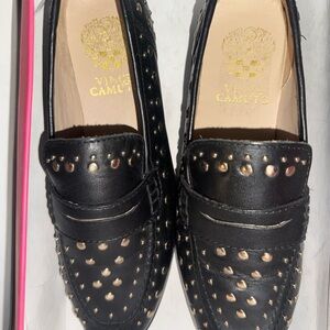 Vince Camuto Black Loafers with Gold Studs
